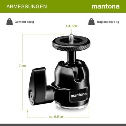 Mantona Small pallopää jalustalle, 360°, alumiini, musta