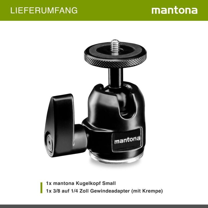 Mantona Small pallopää jalustalle, 360°, alumiini, musta
