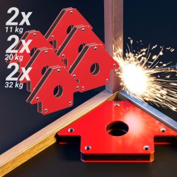 Hitsausmagneettisetti 6 kpl, 11 kg, 20 kg, 32 kg, 45°, 90°, 135°, punainen