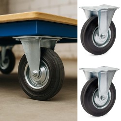 Kuljetuspyöräsarja 2 kpl, Ø200 mm, täyskumi, metallivanne, 150 kg/pyörä, musta