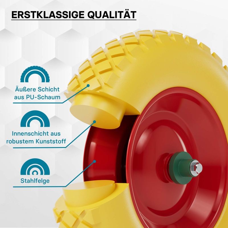 Puhkeamaton PU-pyörä kottikärryihin 4.8/4.00-8 (90 x 390 mm) 160 kg, pistoakselilla