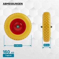 Puhkeamaton PU-pyörä kottikärryihin 4.8/4.00-8 (90 x 390 mm) 160 kg, pistoakselilla