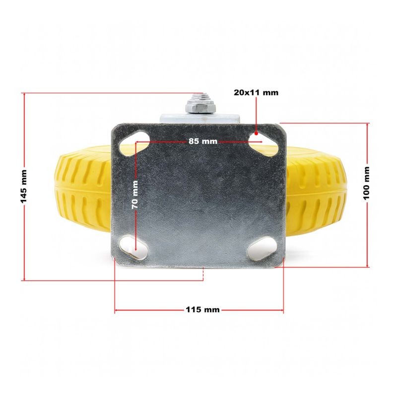 Kiinteä kuljetuspyörä 225 mm x 58 mm, 100 kg, keltainen, PU-rengas