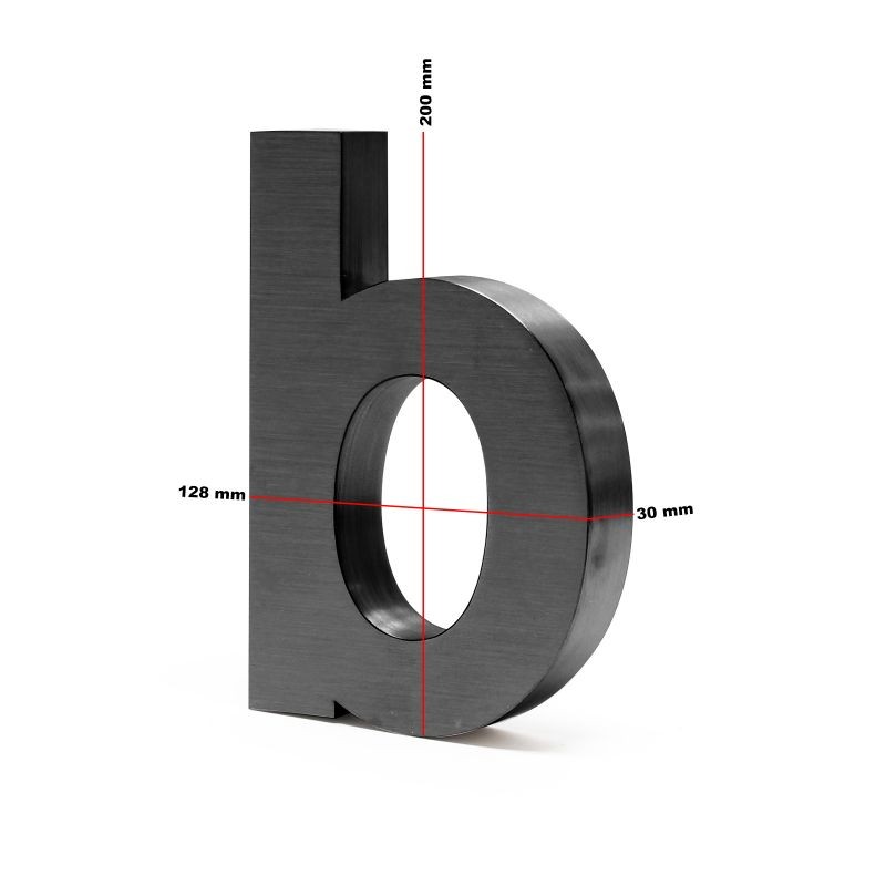 Talon numero 20 cm, antrasiitti, ruostumaton teräs, 3D-muotoilu, Arial-fontti