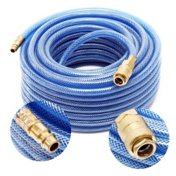 Vahvistettu PVC-paineilmalettu 20 m, max 60 bar, sininen, pikaliitin
