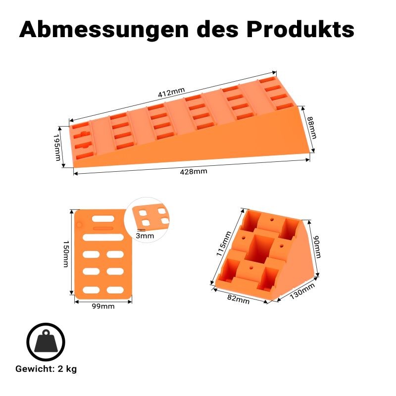 Tasauskeilasetti matkailuautoille ja -vaunuille 2 kpl, 3,5 t, polypropeeni, oranssi, kuljetuslaukulla