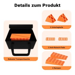 Tasauskeilasetti matkailuautoille ja -vaunuille 2 kpl, 3,5 t, polypropeeni, oranssi, kuljetuslaukulla