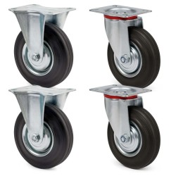 Kuljetuspyöräsarja 100 mm 2x kääntyvä ja 2x kiinteä pyörä kiinnityslauta 70 kg pyörä