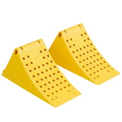Pyöräkiilat 2 kpl 6500 kg teräshampailla 470x200x230 mm kuorma autoille ja perävaunuille keltainen