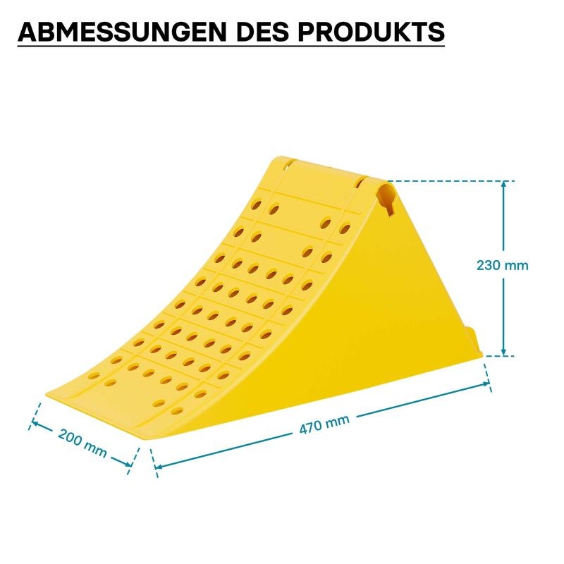 Pyöräkiilat 2 kpl, 6500 kg, teräshampailla, 470x200x230 mm, kuorma-autoille ja perävaunuille, keltainen