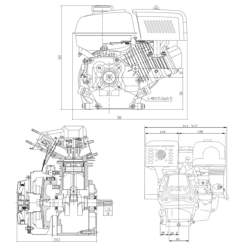 LIFAN 168 bensiinimoottori 6,5 PS 196 cm³ 4-tahtinen, 20 mm kampiakseli, käynnistysnaru, OHV