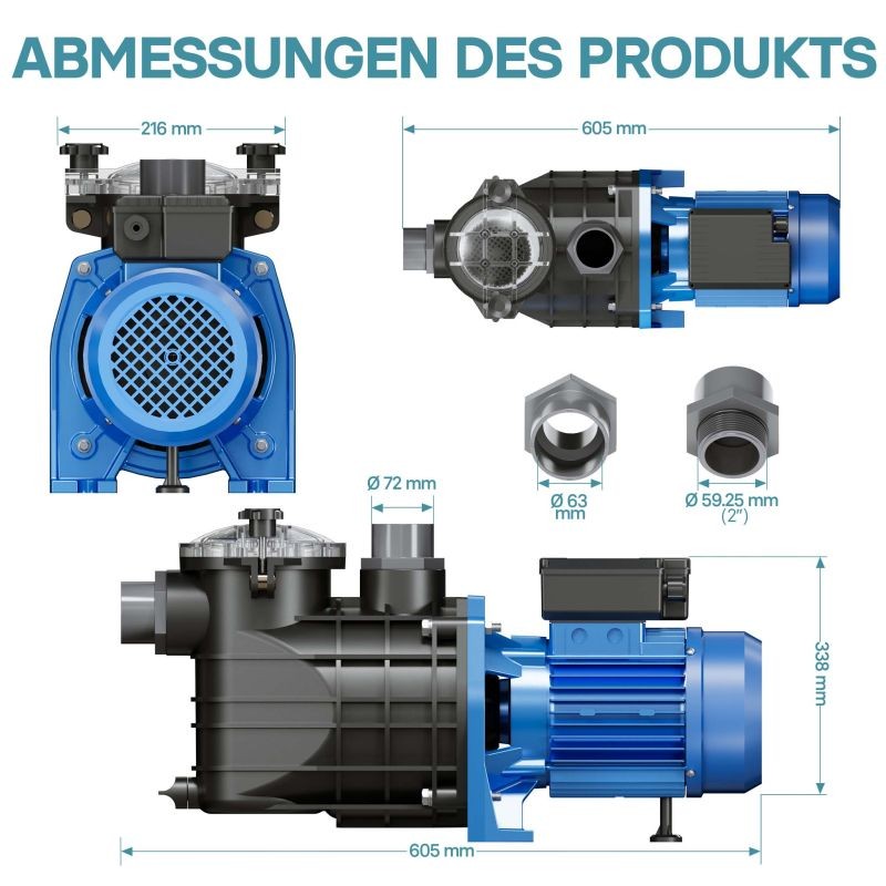 Uima-allaspumppu 22 500 l/h 1500 W