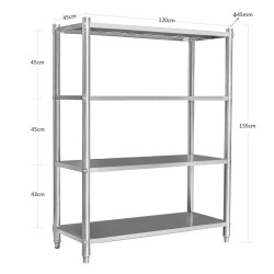 Raskaan sarjan ruostumaton teräshyllykkö V2A 155x120x45 cm, keittiöön, varastoon ja työpajaan