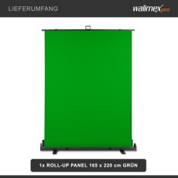 Walimex pro rullattava vihreä Greenscreen-taustaseinä 165 x 220 cm, kuljetuslaatikolla