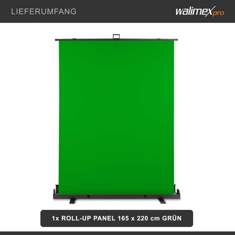 Walimex pro rullattava vihreä Greenscreen-taustaseinä 165 x 220 cm, kuljetuslaatikolla