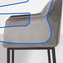 Damaso samettibaarituoli, nelijalkainen, moderni, mukava, hopea/musta/valkoinen