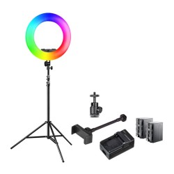 Walimex pro Rainbow RGB LED-rengasvalo 60 W, 45 cm, jalusta, 2x akku ja puhelinpidike