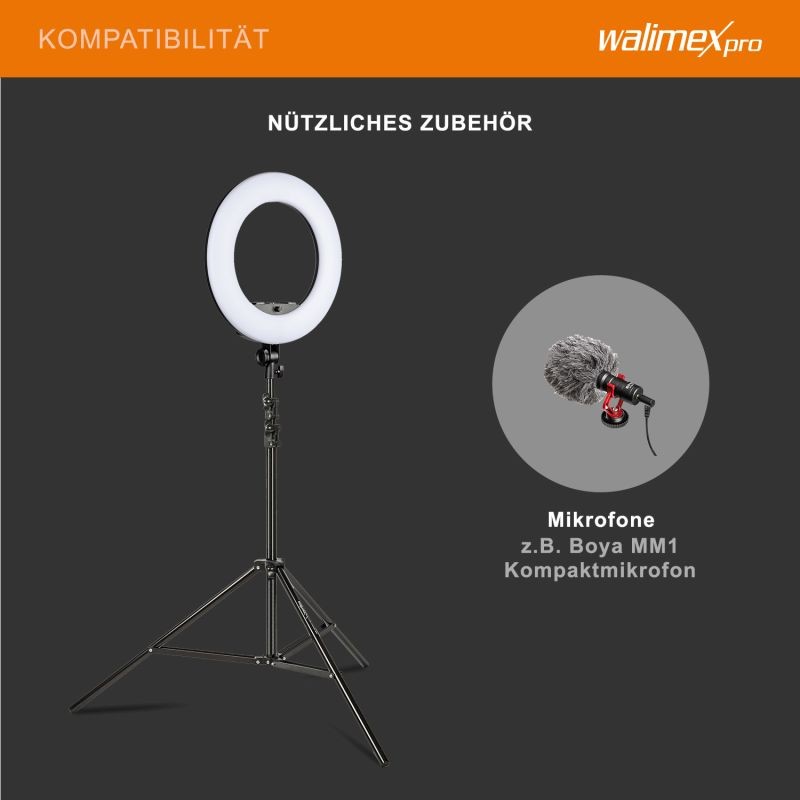 Walimex pro Rainbow RGB LED-rengasvalo 60 W, 45 cm, jalusta, 2x akku ja puhelinpidike
