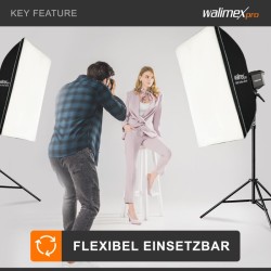 Walimex pro LED-studiovalaisinsetti 2 kpl, 35 W, 60 x 90 cm softboxit, valaisinjalat 256 cm, 5000 K