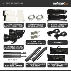 Walimex pro LED-studiovalaisinsetti 2 kpl, 35 W, 60 x 90 cm softboxit, valaisinjalat 256 cm, 5000 K
