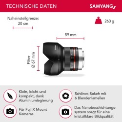 Samyang 12mm F2.0 laaja-kulmainen kiinteä objektiivi Fuji X APS-C MF musta