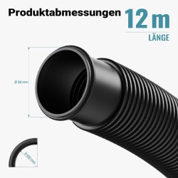 Allasletku 12 m 38 mm, musta, UV-kestävä, pumppu- ja imuletku, liitosholkeilla