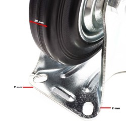 Kuljetuspyöräsarja 125 mm, 4 kpl täyskumipyörää, musta, 2x jarrullinen kääntyvä ja 2x kiinteä, 100 kg/pyörä
