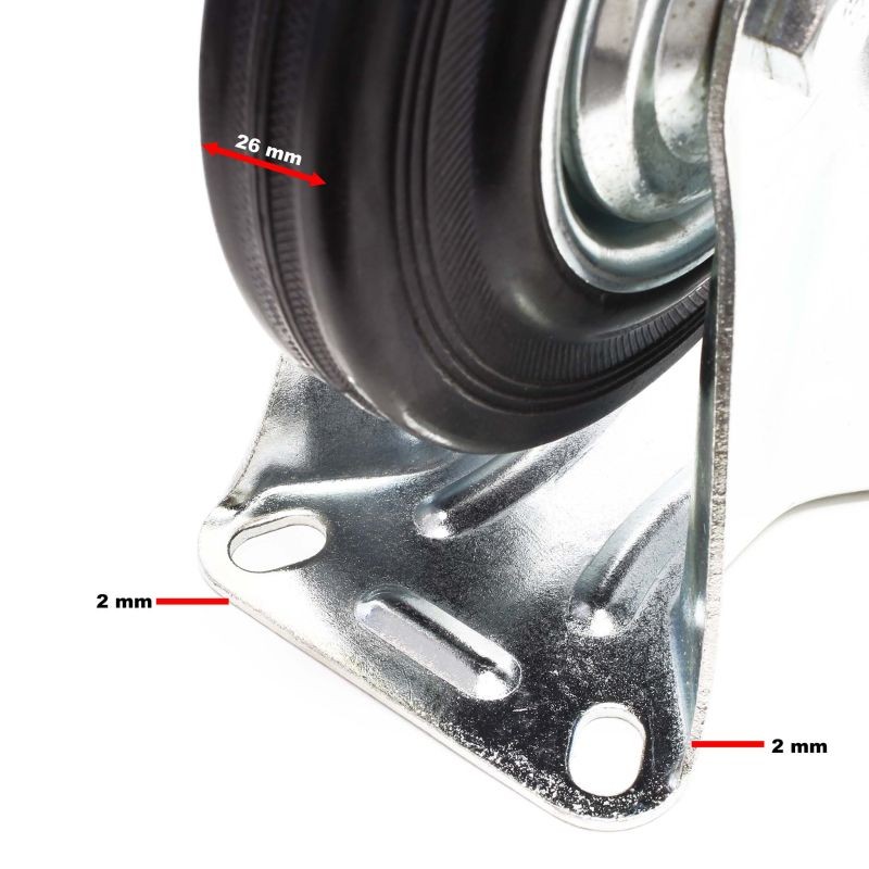Kuljetuspyöräsarja 125 mm, 4 kpl täyskumipyörää, musta, 2x jarrullinen kääntyvä ja 2x kiinteä, 100 kg/pyörä