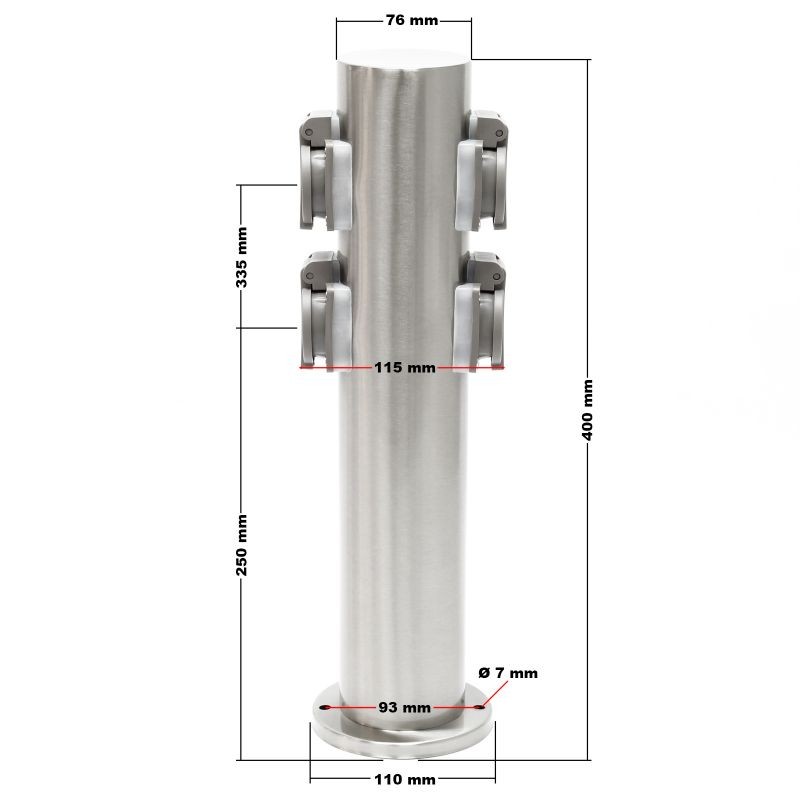 Ulkopistorasia 4-porttinen, ruostumaton teräs, IP44, 230V