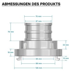 Storz-paineliitin B 75 mm alumiini, pitkä putkenpää, 001AL3