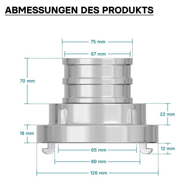 Storz-paineliitin B 75 mm alumiini, pitkä putkenpää, 001AL3