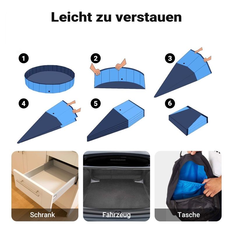 Fudajo Koirien uima-allas 120 x 120 x 30 cm, taitettava PVC, sininen, liukuestepohja, vahvistetut reunat