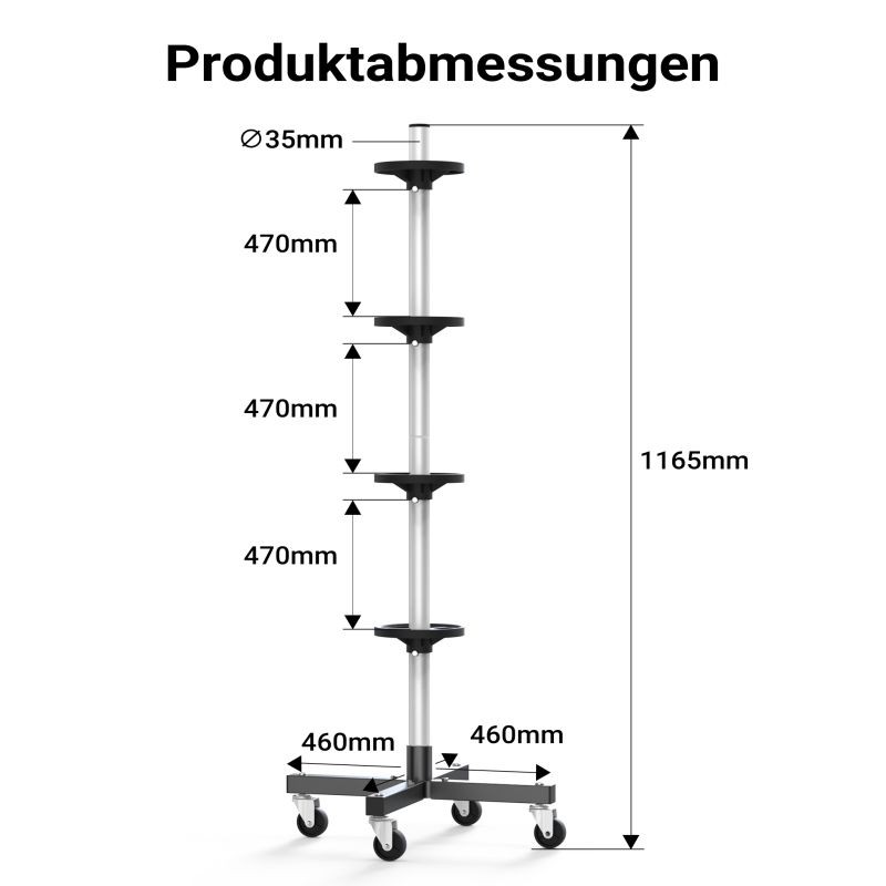 Liikuteltava renkaiden säilytysteline, teräs, musta, max 225 mm