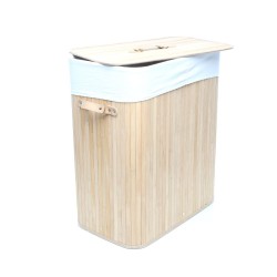 Pyykkikori 105 l, bambu, puunvärinen, kansi, taitettava, 2-osastoinen pellavapussi