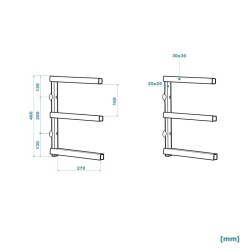 XPOtool metalliset puutelineet 2 kpl, 310 x 30 x 455 mm, 50 kg/taso, musta