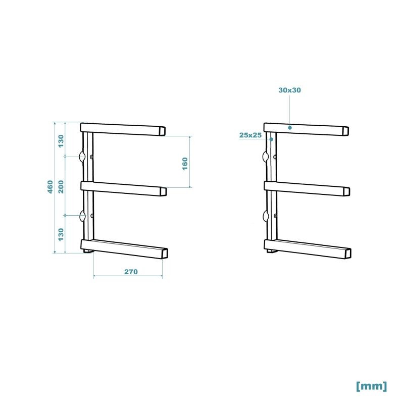 XPOtool metalliset puutelineet 2 kpl, 310 x 30 x 455 mm, 50 kg/taso, musta