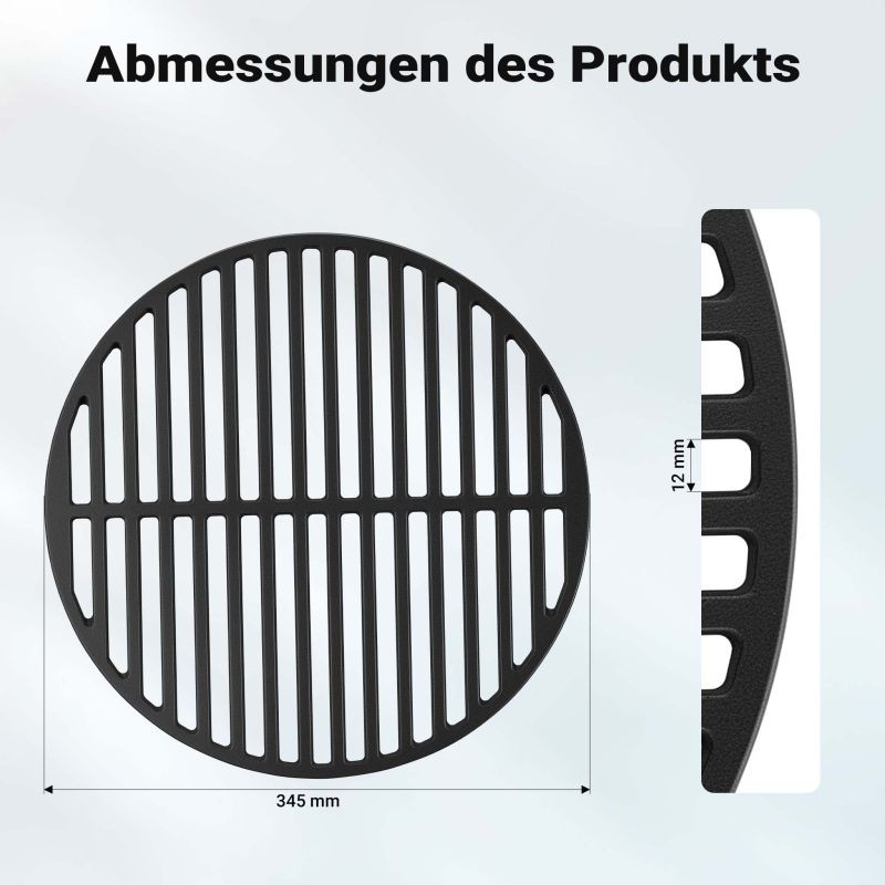 Valurautaritilä pyöreä Ø 34,5 cm, mattamusta emalipinta, hiili- ja kaasugrilleihin