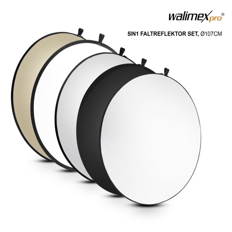 Walimex pro 5-in-1-heijastinsarja Ø 107 cm, kulta, hopea, valkoinen, musta, läpinäkyvä, kuljetuspussi