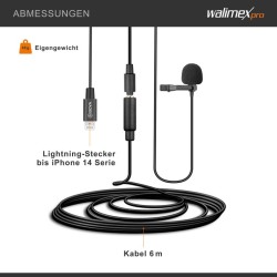 Boya M2 solmiomikrofoni iOS-laitteille, Lightning-adapterilla, 6 m, musta