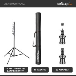 Walimex pro Jumbo AIR valojalka 730 cm, alumiini, 22,5 kg kantavuus, ilmanpaineen vaimennus