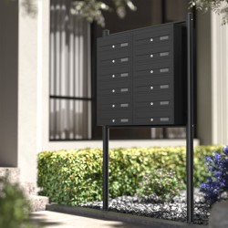 12-lokeroinen seisova postilaatikosto, musta, 945 x 270 x 1500 mm