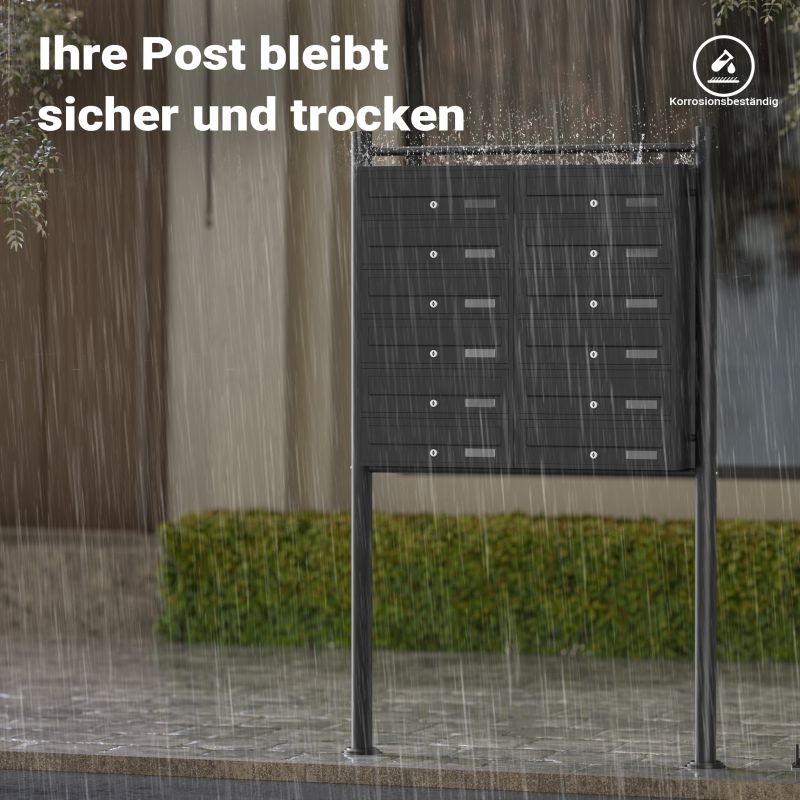 12-lokeroinen seisova postilaatikosto, musta, 945 x 270 x 1500 mm