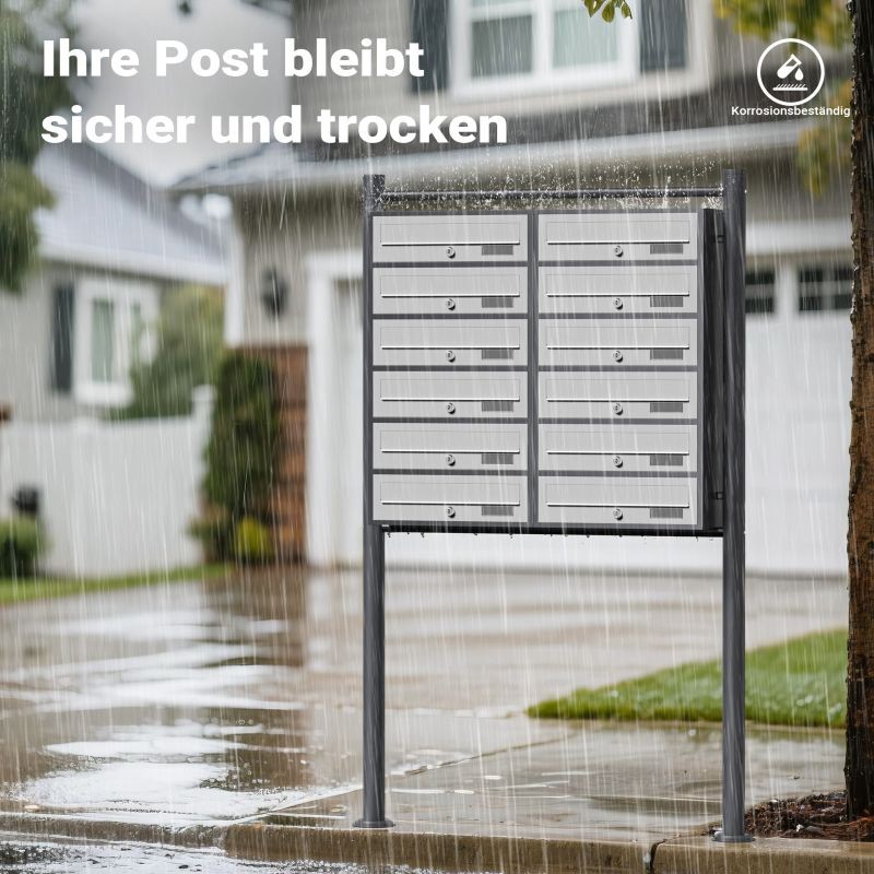12-lokeroinen postilaatikkojärjestelmä, valkoinen/antrasiitti, 945 x 270 x 1500 mm, seisova teline
