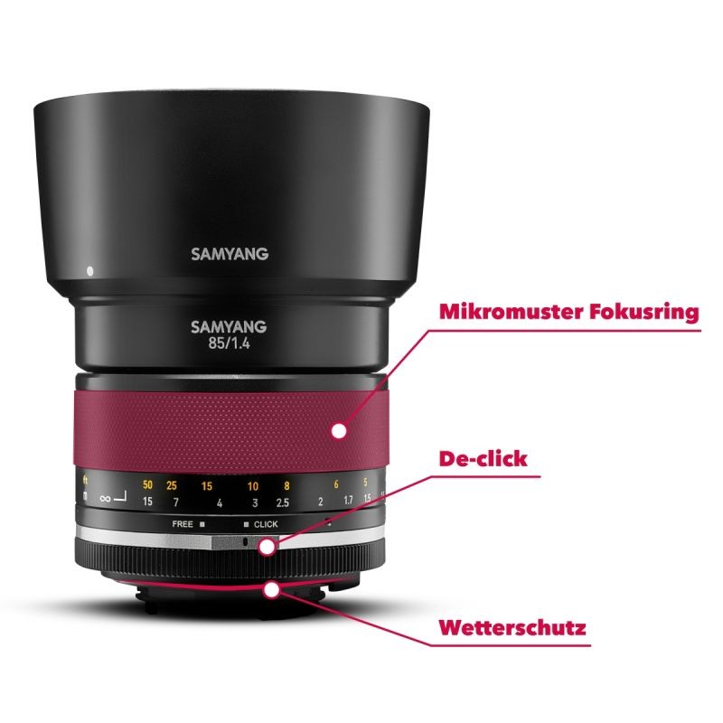 Samyang MF 85 mm F1.4 MK2 muotokuvaobjektiivi Canon EF, täyskenno ja APS-C, sääsuojaus