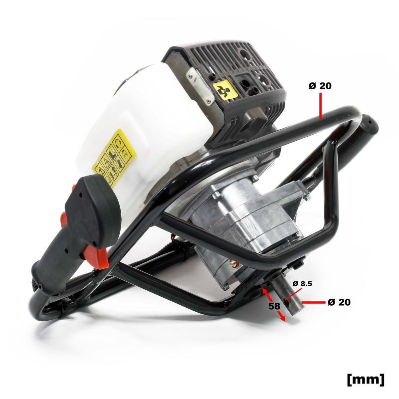 Maapora 1,4 kW 52 cm³ bensiinimoottorilla, poranterät 100 mm, 150 mm ja 200 mm