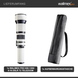 Walimex pro 650-1300mm 1:8-16 Telezoom-objektiivi T2, manuaalinen tarkennus