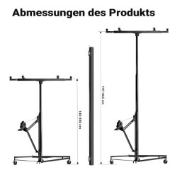 Levynnostin SET XXL, max 68 kg, korkeus 140-465 cm, leveys max 2,90 m, 3 pyörää, musta