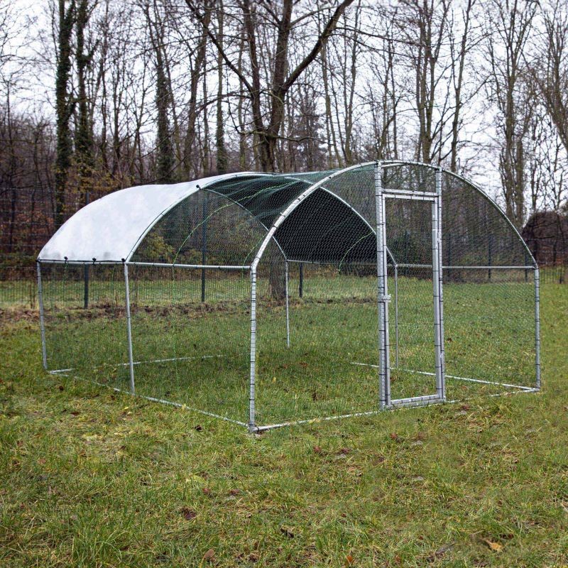 Fudajo XXL-ulkoiluhäkki 4 x 3 x 2 m, aurinkokatos, galvanisoitu teräs, pieneläimille ja siipikarjalle