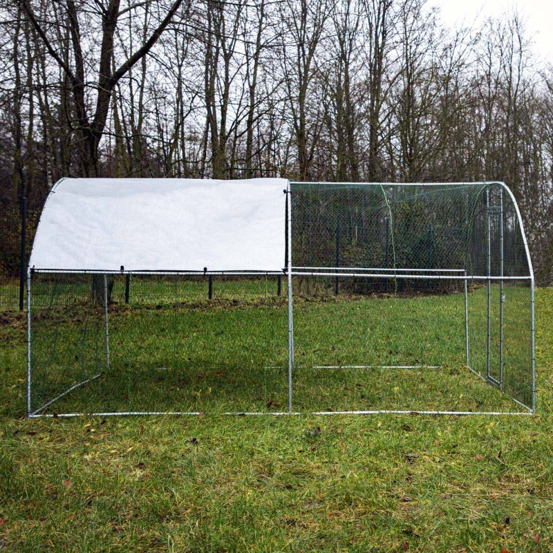 Fudajo XXL-ulkoiluhäkki 4 x 3 x 2 m, aurinkokatos, galvanisoitu teräs, pieneläimille ja siipikarjalle