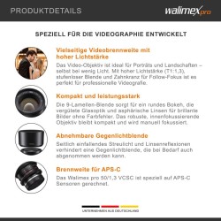 Walimex Pro 21146 50 mm T1,3 videobjektivi Sony E -bajonetille